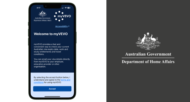 myVEVO App 使用教學，澳洲 Department of Home Affairs 官方簽證查詢系統登入頁面