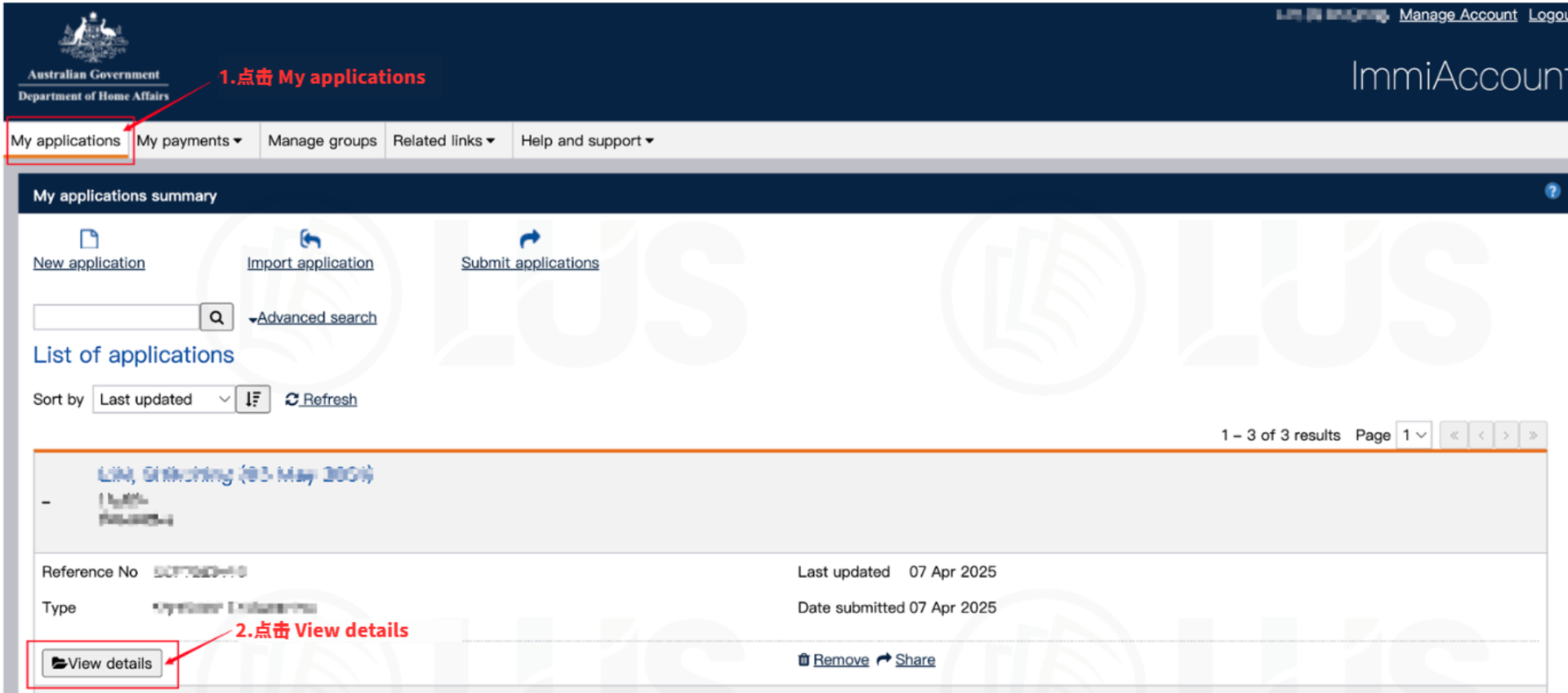 log into Immiaccount, click view details under my application 