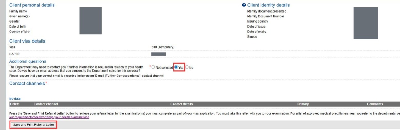 417澳洲打工度假 體檢表申請 HAP體檢單號 referral letter client personal details  visa TRN visa request ID