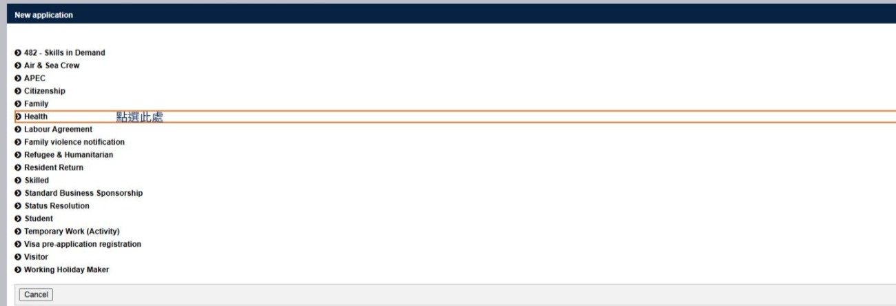 417澳洲打工度假 體檢表申請 點選health examination 申請人名稱 澳洲移民局網站
