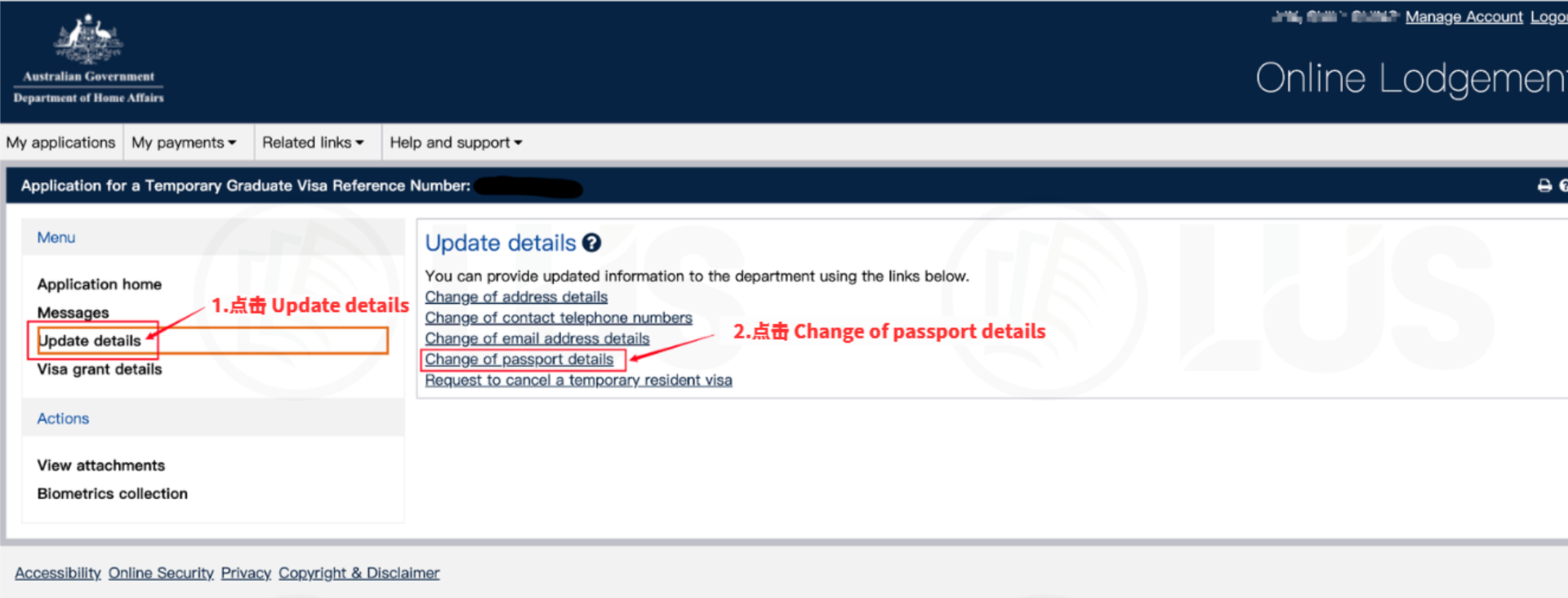 choose update details and click change of passport details