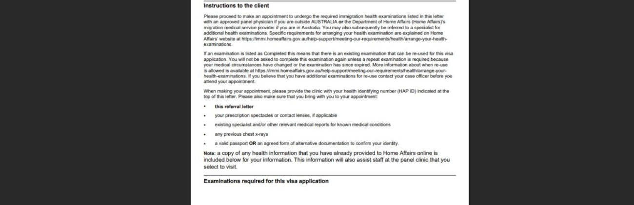 417澳洲打工度假 體檢表申請 HAP體檢單號 referral letter client personal details  visa TRN visa request ID