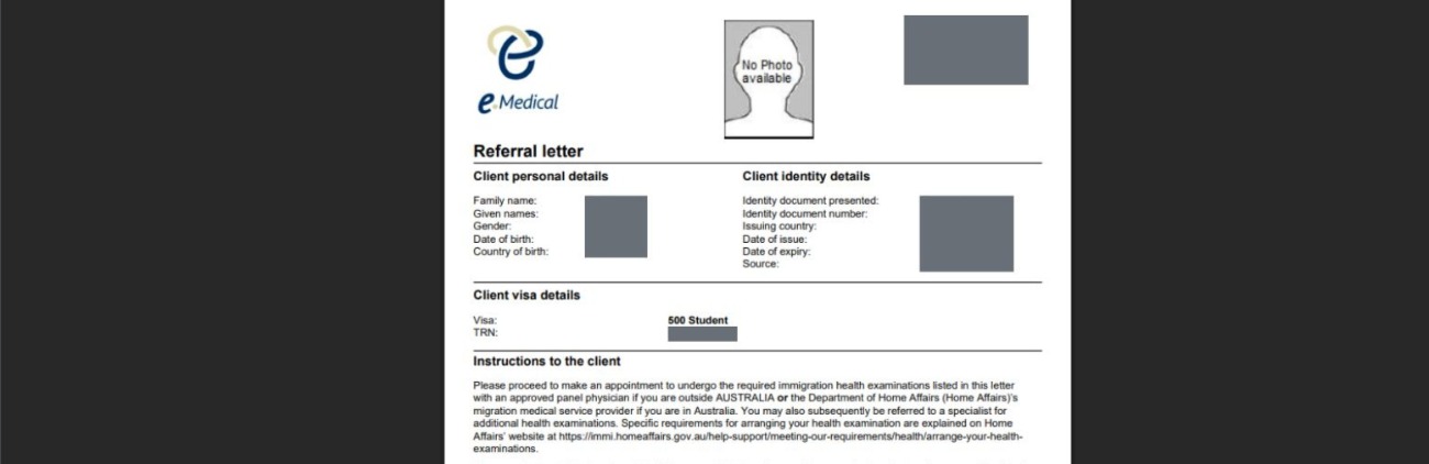 417澳洲打工度假 體檢表申請 HAP體檢單號 referral letter client personal details  visa TRN visa request ID