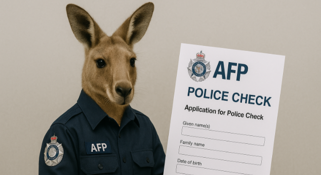 澳洲 AFP Police Check 表格示意圖，用於 485 簽證申請無犯罪紀錄證明