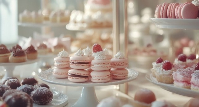 很多種類的麵包及烘焙產品在桌上